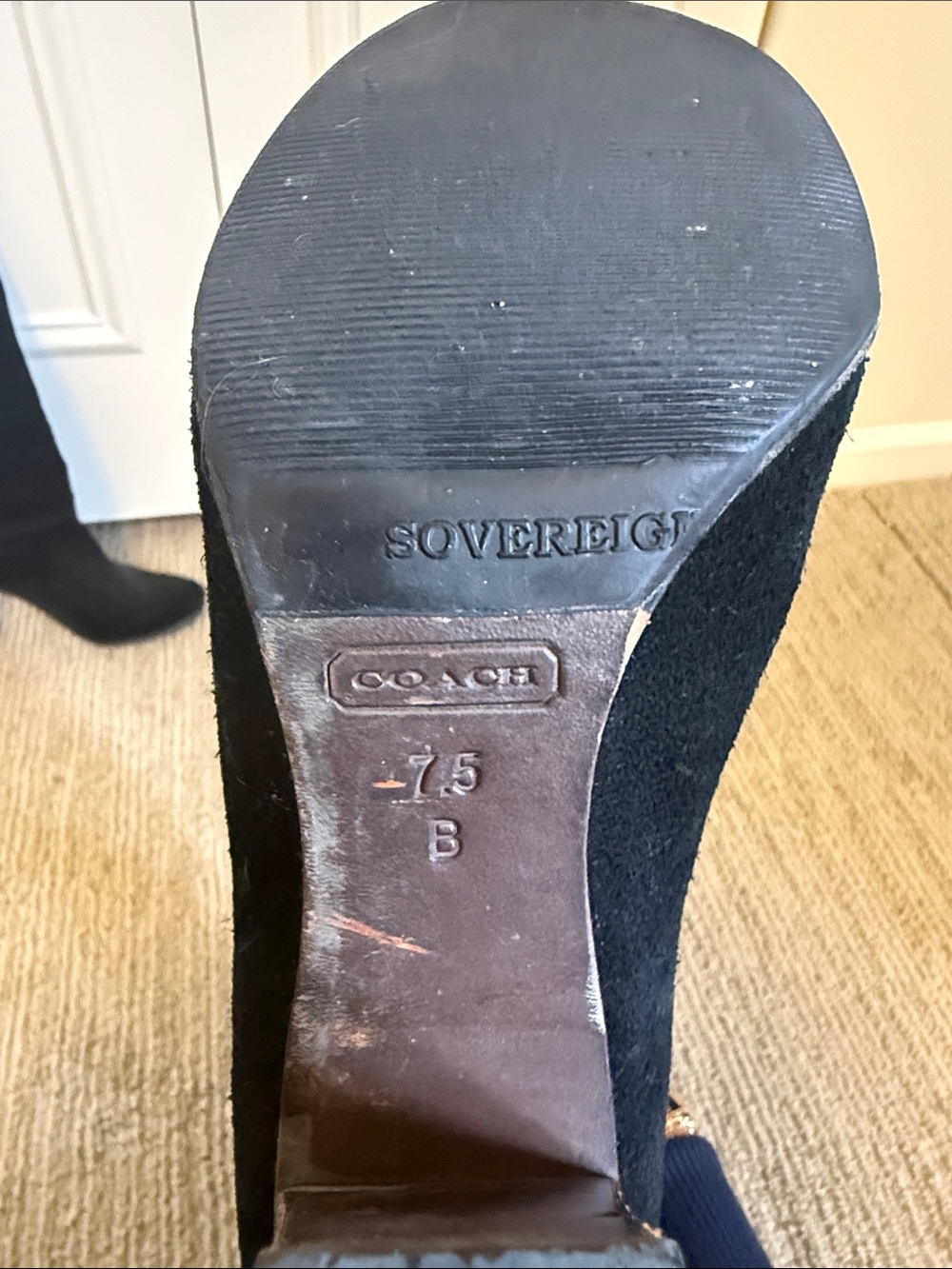 Coach Black Suede Knee-High Heeled Boots with Side Zipper - Picture 5 of 6